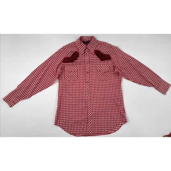 Vintage Sears Western Wear Cowboy Shirt Mens XL Red Rockabilly Pearl Snap Fringe - Picture 12 of 16